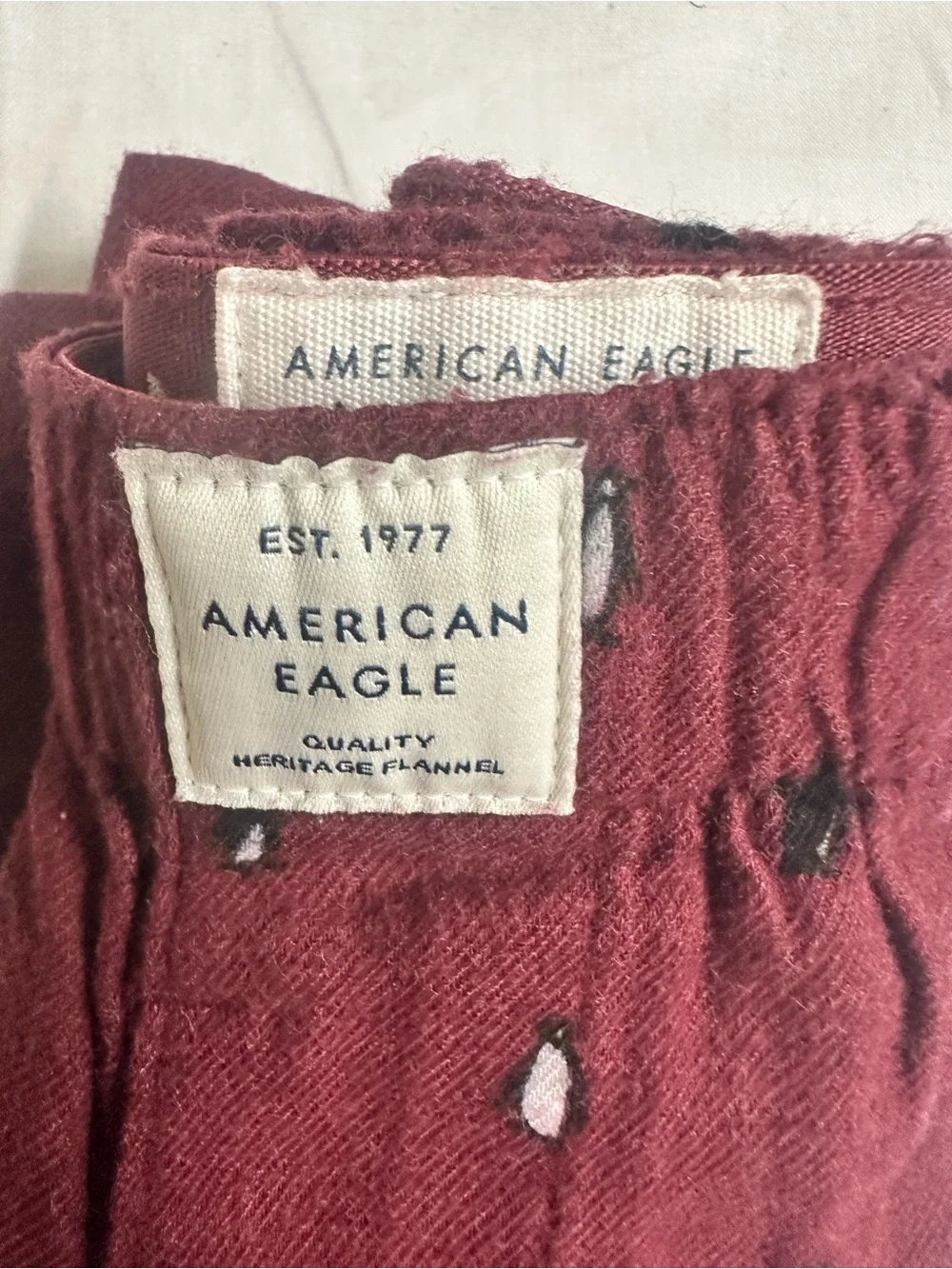 American Eagle Maroon Boxer Shorts with Penguin Motif
